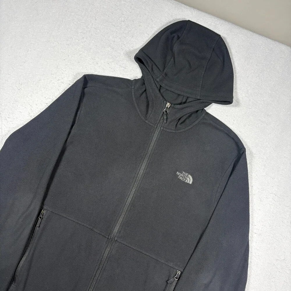 The North Face Fleece Hoodie Mens Large Black Logo Long Sleeve Full Zip Outdoor
